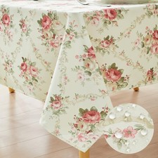 Pink Floral Tablecloth Shabby Chic Flower Round Table Cloth Spring Vintage Fl...