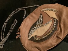 Vintage Bracher Emden small, design handbag, chain, leather, crystals, diamonds,