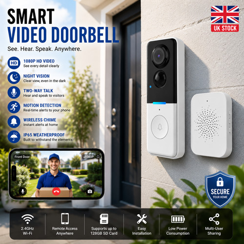Wireless wifi video doorbell - video,