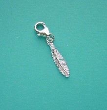 CLIP ON 925 FEATHER CHARM Solid Sterling Silver  / with Trigger Clasp
