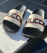 GUCCI SLIDES FLIP FLOPS  *GENUINE*  CREAM/ECRU BLACK UK8