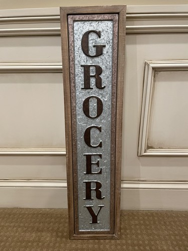 Rustic grocery vertical sign - grocery,