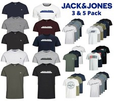 Mens 3 & 5 Multi Pack Jack Jones Tee Plain Logo Branded Cotton T-shirt Top S-2XL
