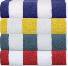Extra Large Pack Of 2 Cabana Stripe Beach Towel  76 x 152 cm Cotton 6 Colours