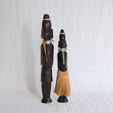 Vintage Pair Hand Carved Wooden African Woman Man Tribal Art Figurines