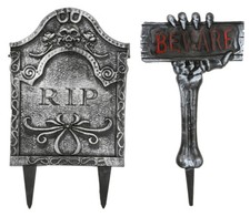 TOMBSTONE BEWARE SIGN HALLOWEEN PARTY HOUSE DECORATION PROP WITH STAKE SPOOKY
