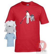 Princess Leia vacuuming t-shirt hoover funny R2D2 fan spoof original