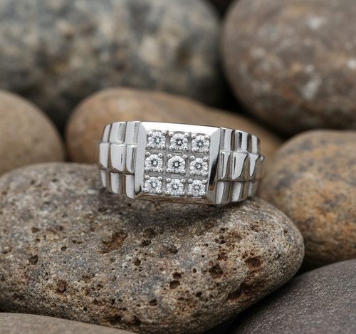 Gents 9ct white - gold, natural