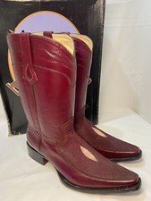 EL MAYOR Faux Manta Ray Wine Leather Square Tip Boots Men's US 10 MX 29 NEW
