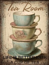 Vintage Tea Room metal wall sign plaque cafe coffee shop kitchen distressed