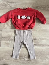 Unisex Baby 6- 9 Months M&S Christmas Trouser Set Outfit Reindeer Pudding