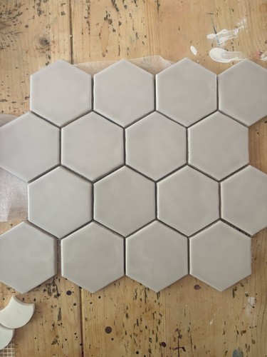Fired earth white hexagon - fired,