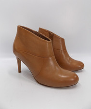 Tan Leather Womens High Heel Boots Womens UK 5 Ankle Round Toe Zip TU Smart
