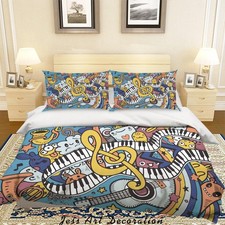 3D Graffiti Musical Note Guitar Quilt Cover Set Bedding Set Duvet Cover Pillowca