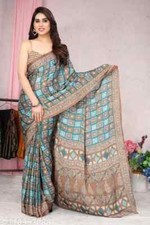 Women's Chiffon Kalamkari Floral Printed Saree With Unstitched Blouse Piece