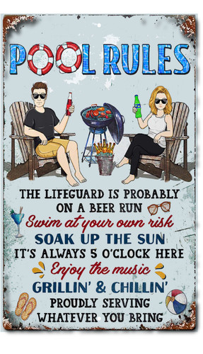 Pool rules sign metal - pool,
