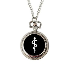 Rod of Asclepius Pocket Watch | Vintage Silver Doctor Nurse Medical Gift