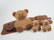 4+1 Teddy Bear Silicone Chocolate Lolly Mould Kids Top Craft Cake Topper Wax 
