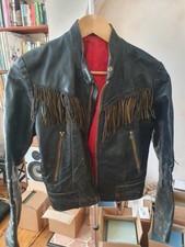 Brown leather fringed biker