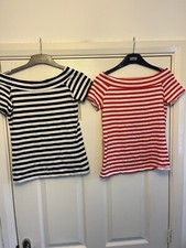 Primark Ladies Black/Red/White Striped Bardot Top Bundle Size 10 VGC