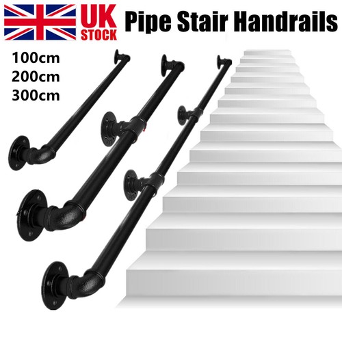Industrial pipe stair handrail - industrial,