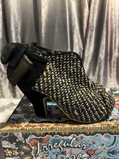 Irregular Choice Size 5 Tweed & Gold Glitter  “Mutiny” Heels With Gold Bows