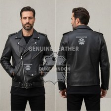 Mens Leather Jacket Brando Fashion Biker Cowhide High Gauge Motorbike Stylish 