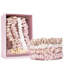 SILKIE x4 Set 100% Pure Mulberry Silk Nude Pink Neutral Skinny Scrunchies Travel