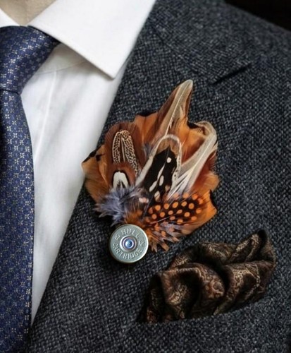 Pheasant feather lapel pin - feather,
