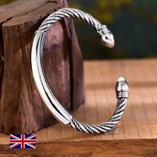 Solid Sterling Silver Mens Heavy Unique Twisted Buds Torque Bangle Cuff Bracelet