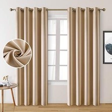  2 Panels Beige Faux Silk