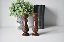 Pair Vintage Carved Wood Candle Holders/ Sticks Floral Rustic Primitive