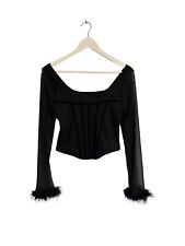 Vintage Y2K Corset Top Long Sheer Sleeve Feather Trim Size M 10 8
