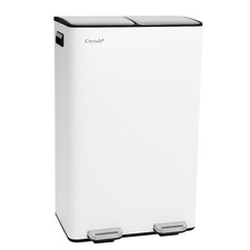 Kitchen Rubbish Recycling Pedal Bin 60L Dual 2 Waste Compartment White