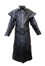 MENS RIDING HUNTING TRENCH FULL LENGTH COAT REAL BLACK LEATHER DUSTER STEAMPUNK