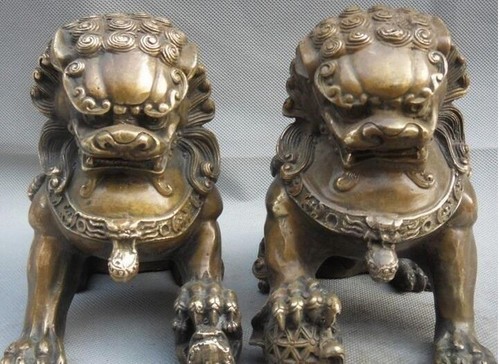 Antique brass lion statue folk - antique,
