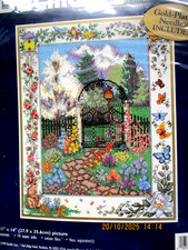 Bucilla Counted Cross Stitch Kit Wrought Iron Gate Floral 11" X 14" Unopened   Q