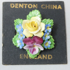 Floral Brooch Denton China Hand Made Bone China with Box and Display Card