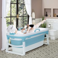 Dripex Portable Bathtub Blue Adult Folding Standing Soaking Barrel 138X62X52cm