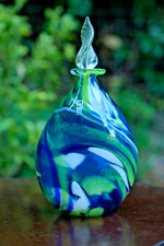 Mdina Glass Malta Perfume Bottle Blue Green Swirl 22.5cm w/ Stopper Signed