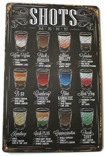 Shots Menu Metal Tin Wall Sign