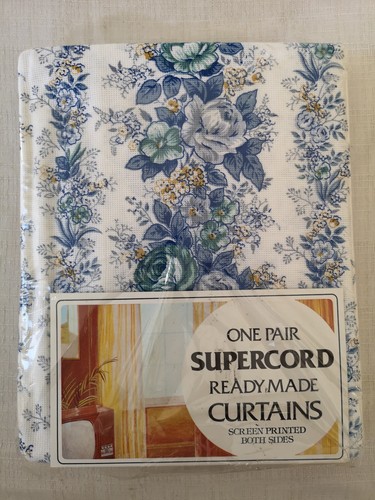 Curtains blue floral - floral, 60s