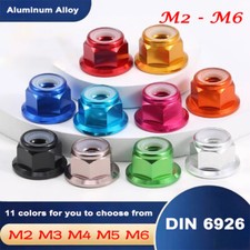 RC Flanged Nyloc Anodised Aluminium Wheel Nuts M2 M3 M4 M5 M6 Various Colours