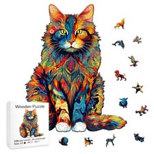 Jigsaw Fox Cat Wooden Puzzle Colourful Unique Animal Shaped Puzzle Toy Boxed HOT