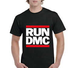 RUN DMC T-SHIRT, LOGO BLACK AMERICAN HIP HOP RETRO UNISEX ADULTS TEE TOP