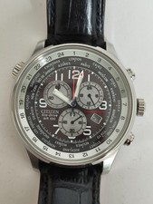 Citizen Men’s Eco Drive World Time Chronograph B.Leather Strap Watch AT0361-06E