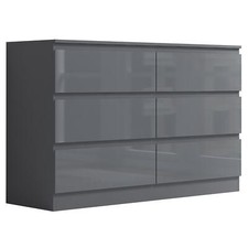 6 Drawer Chest of Drawers Grey Gloss Front Large & Deep Sideboard Matt Frame