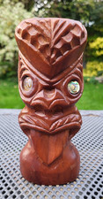 Vintage New Zealand Maori Hand-Carved Kauri Wood Tekoteko Ancestral Mask E469