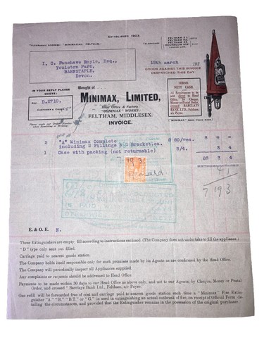 1928 billhead receipt minimax - 1928-billhead/receipt-,