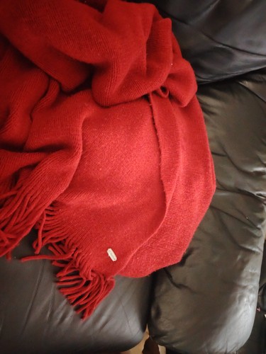 Long red woolen shawl with - red,